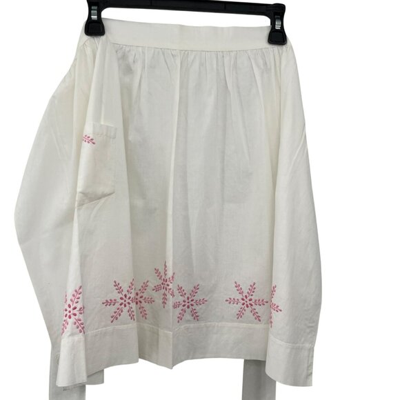 Vintage White Half Apron w/ Pink Embroidery – Handmade – Women’s Kitchen - Picture 1 of 13